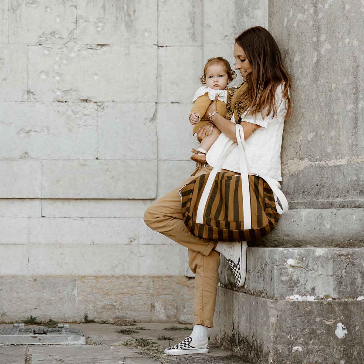 RAPHAEL DIAPER BAG - WEEKEND BAG STRIPES CUMIN: CUMIN AND BLACK / Stripe