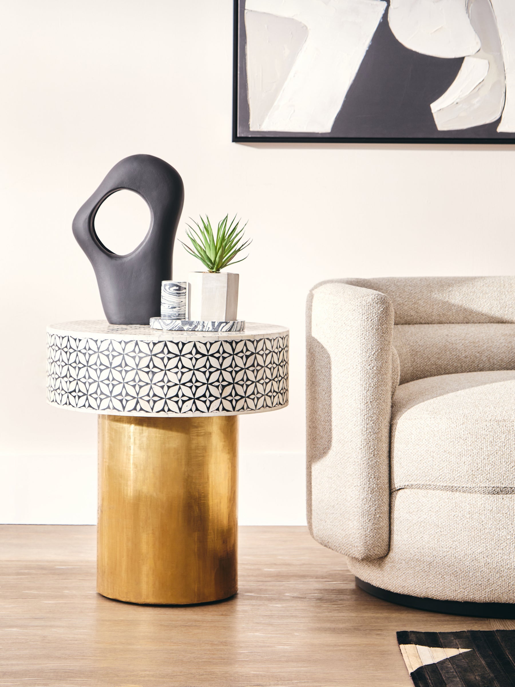 Helsa Black And White Marble Two Way Candle Holder