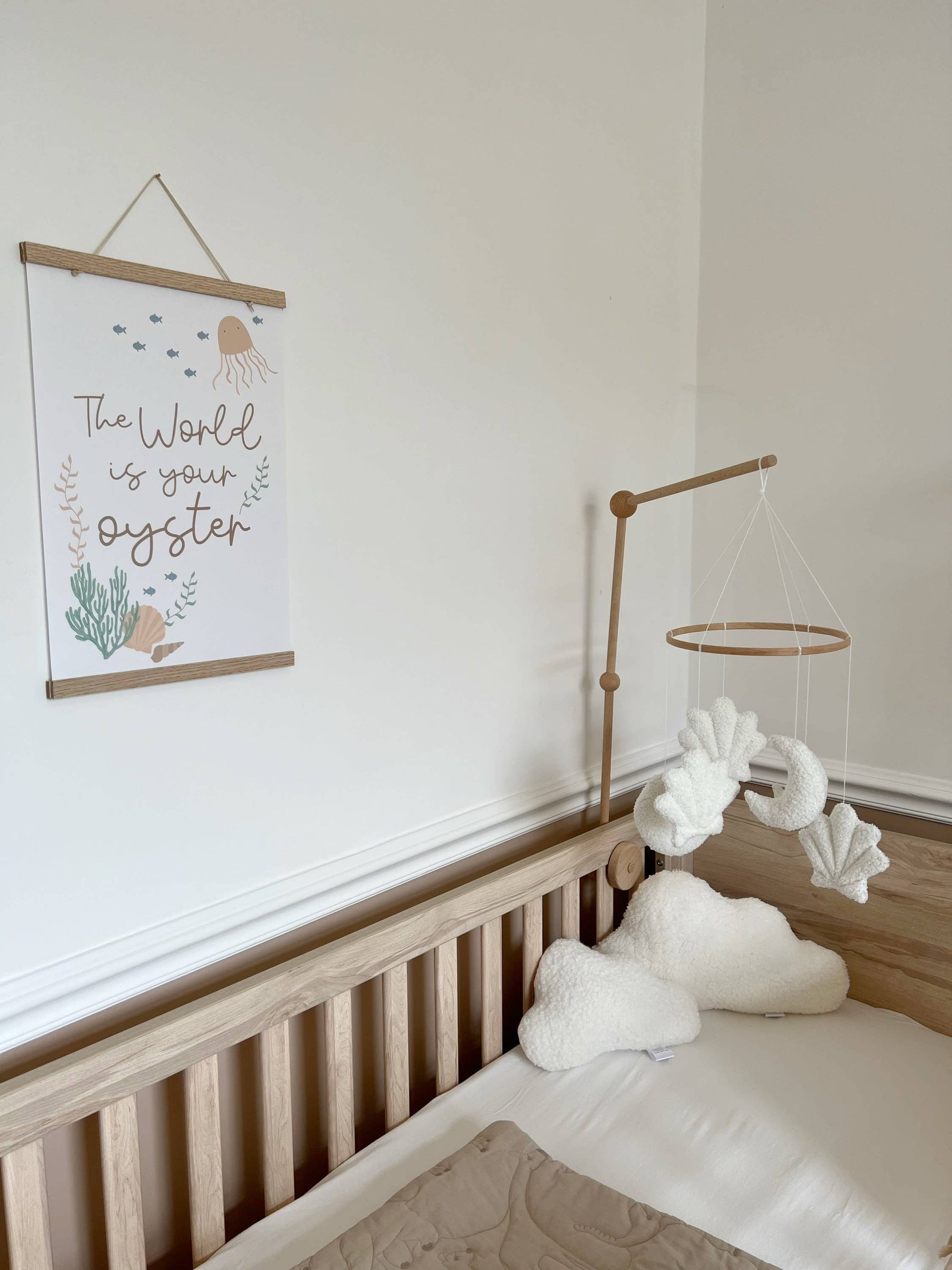 Micro Boucle Shell & Moon Mobile Nursery Decor