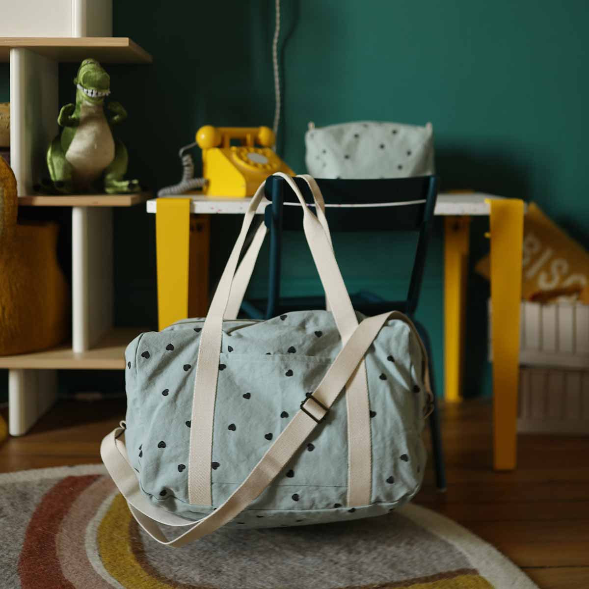 RAPHAEL DIAPER BAG - WEEKEND BAG BLUE SPRAY: BLUE SPRAY / HEART
