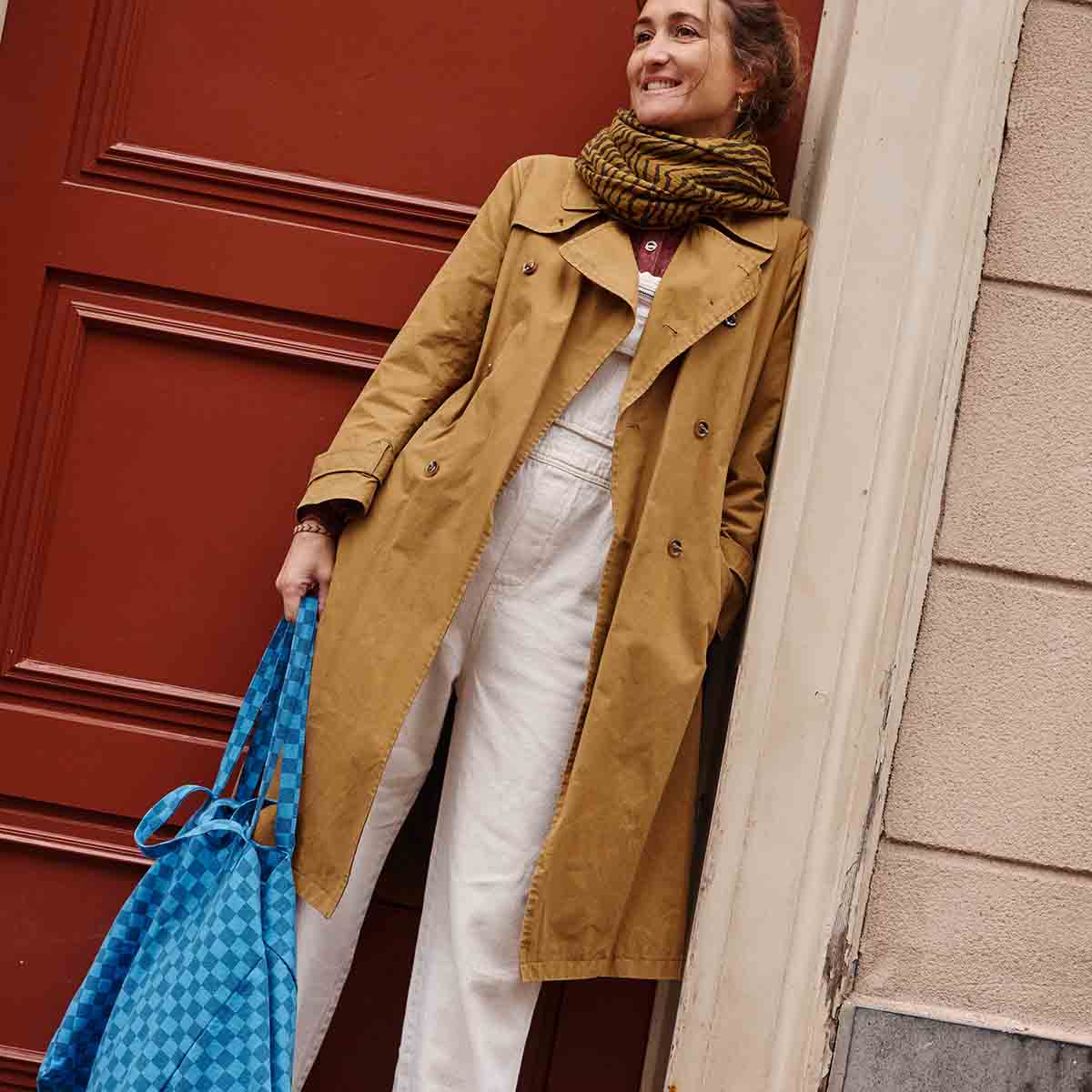 ELISA TOTE BAG CHECKERBOARD GREEK BLUE / BLUE NAVY