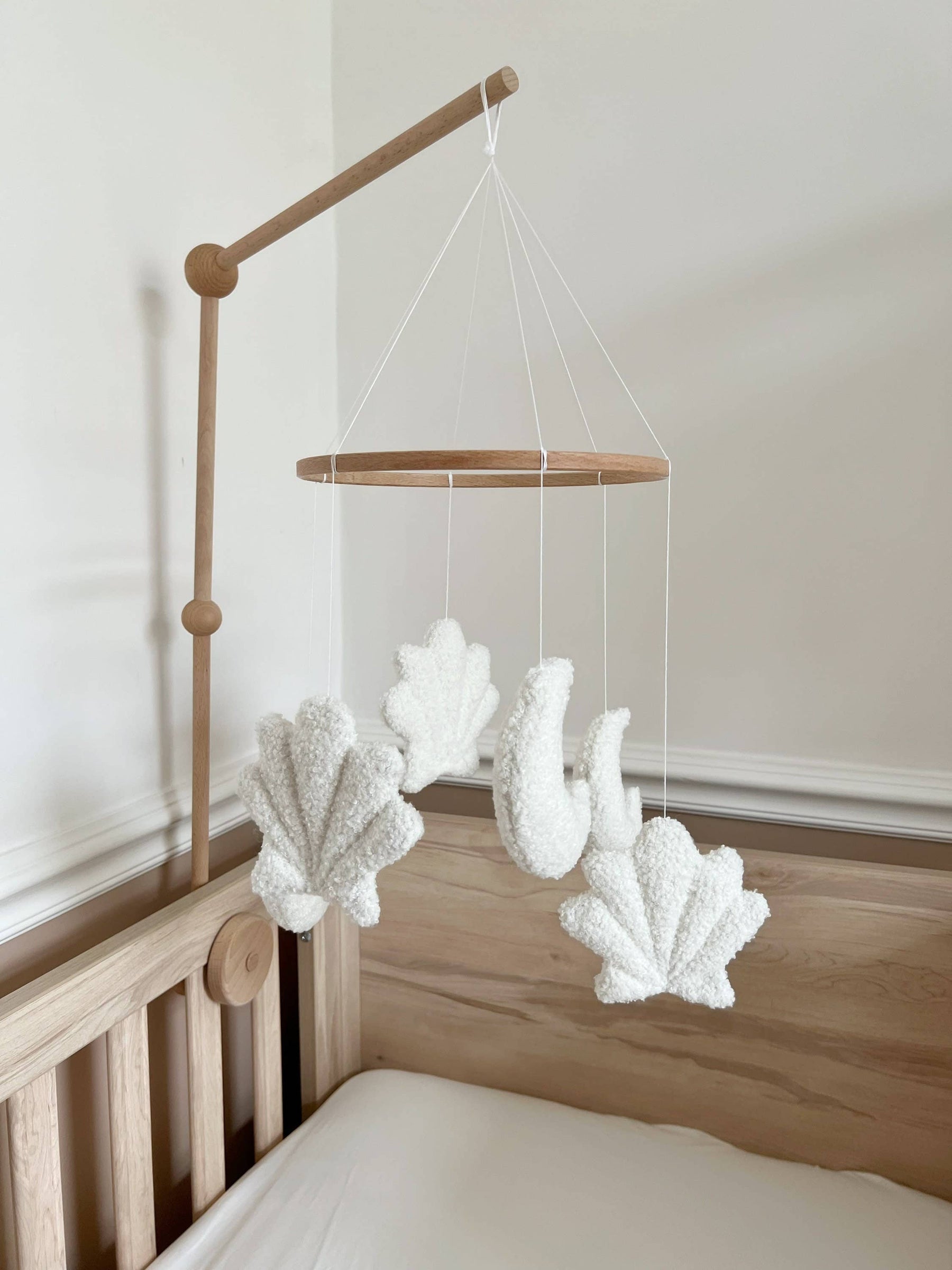 Micro Boucle Shell & Moon Mobile Nursery Decor