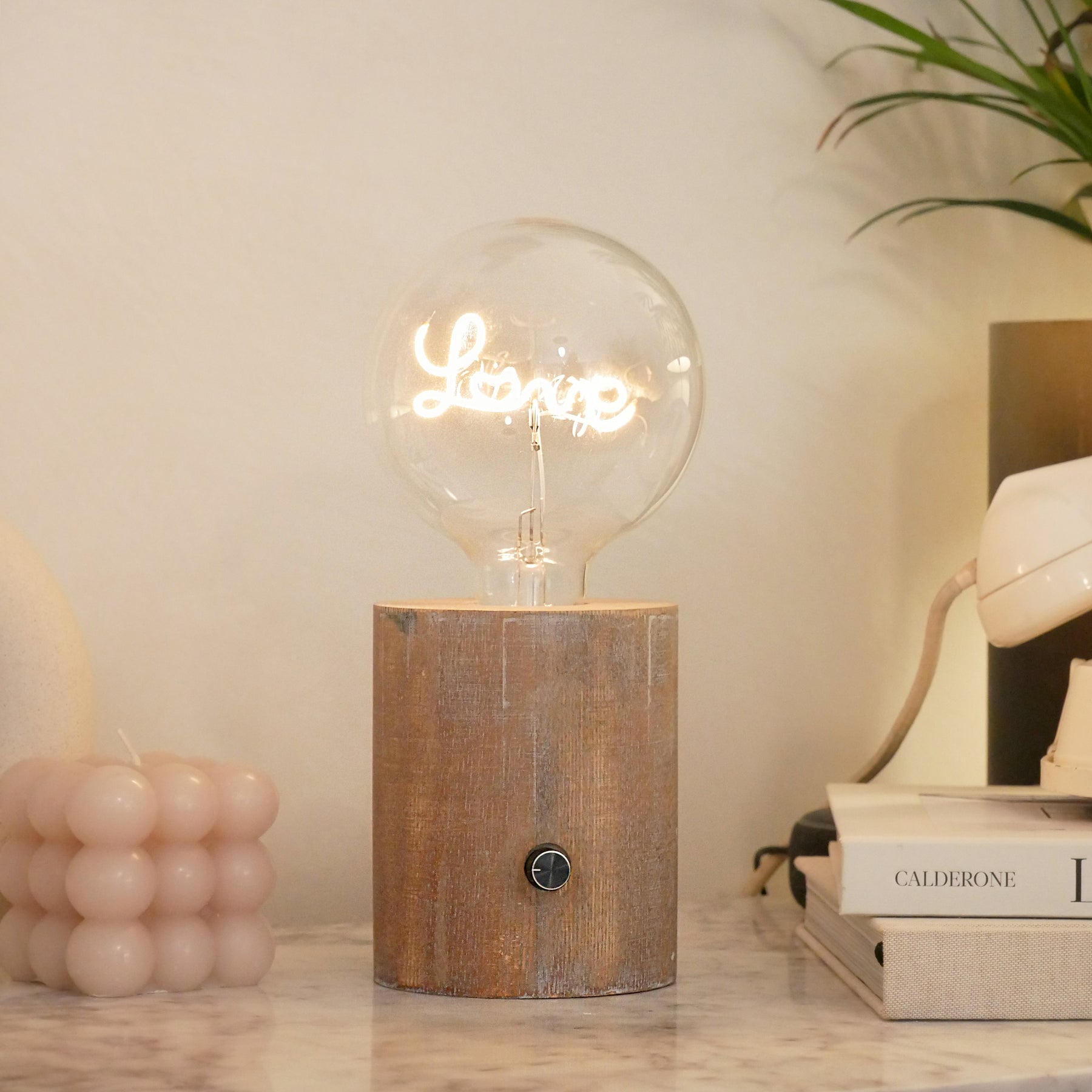 LED Dimmable Wireless Distressed Wood Lamp Base