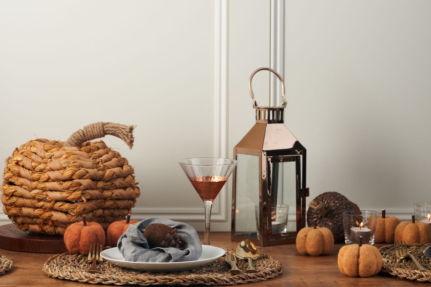 Natural and Orange Wicker Pumpkin