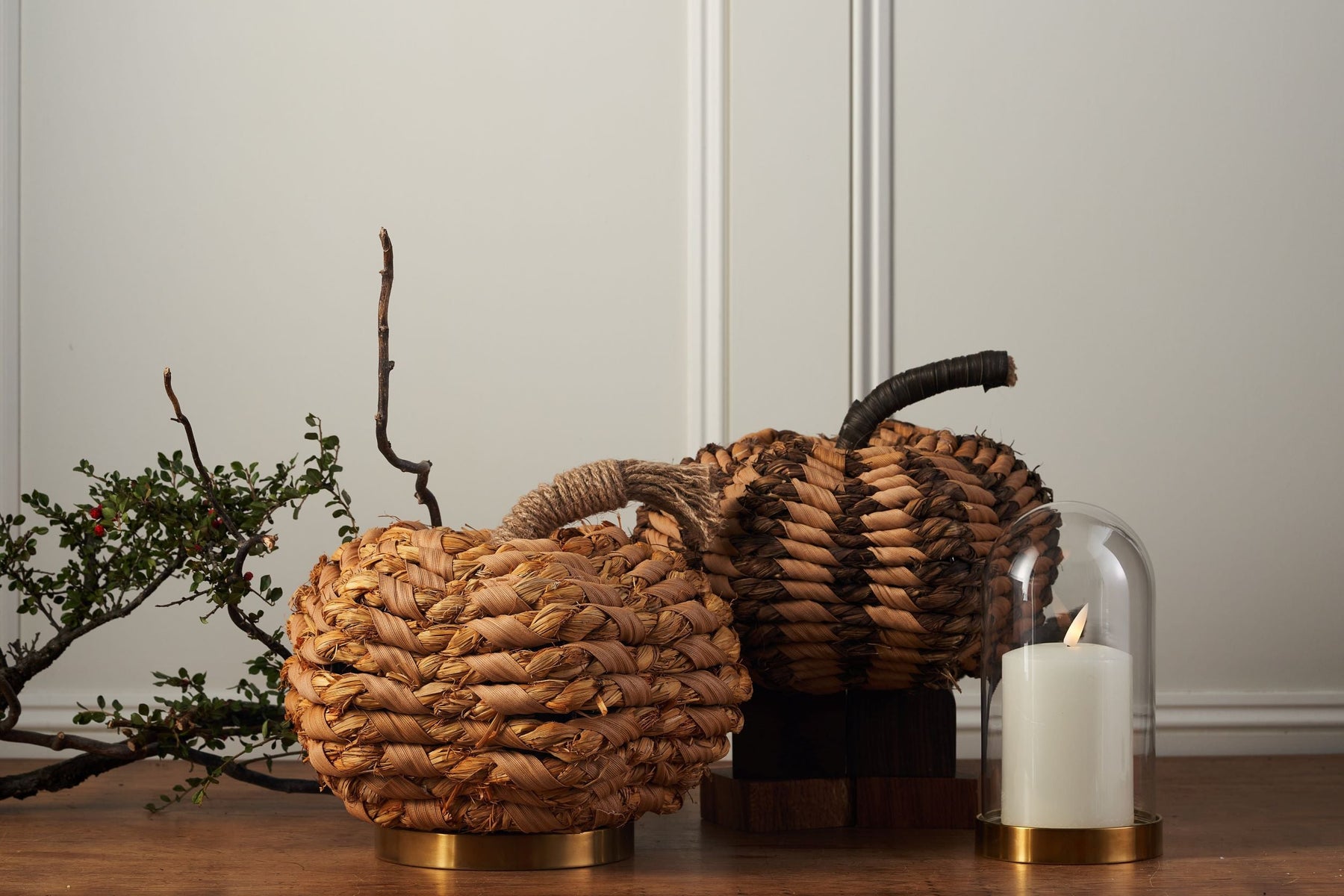 Natural and Orange Wicker Pumpkin