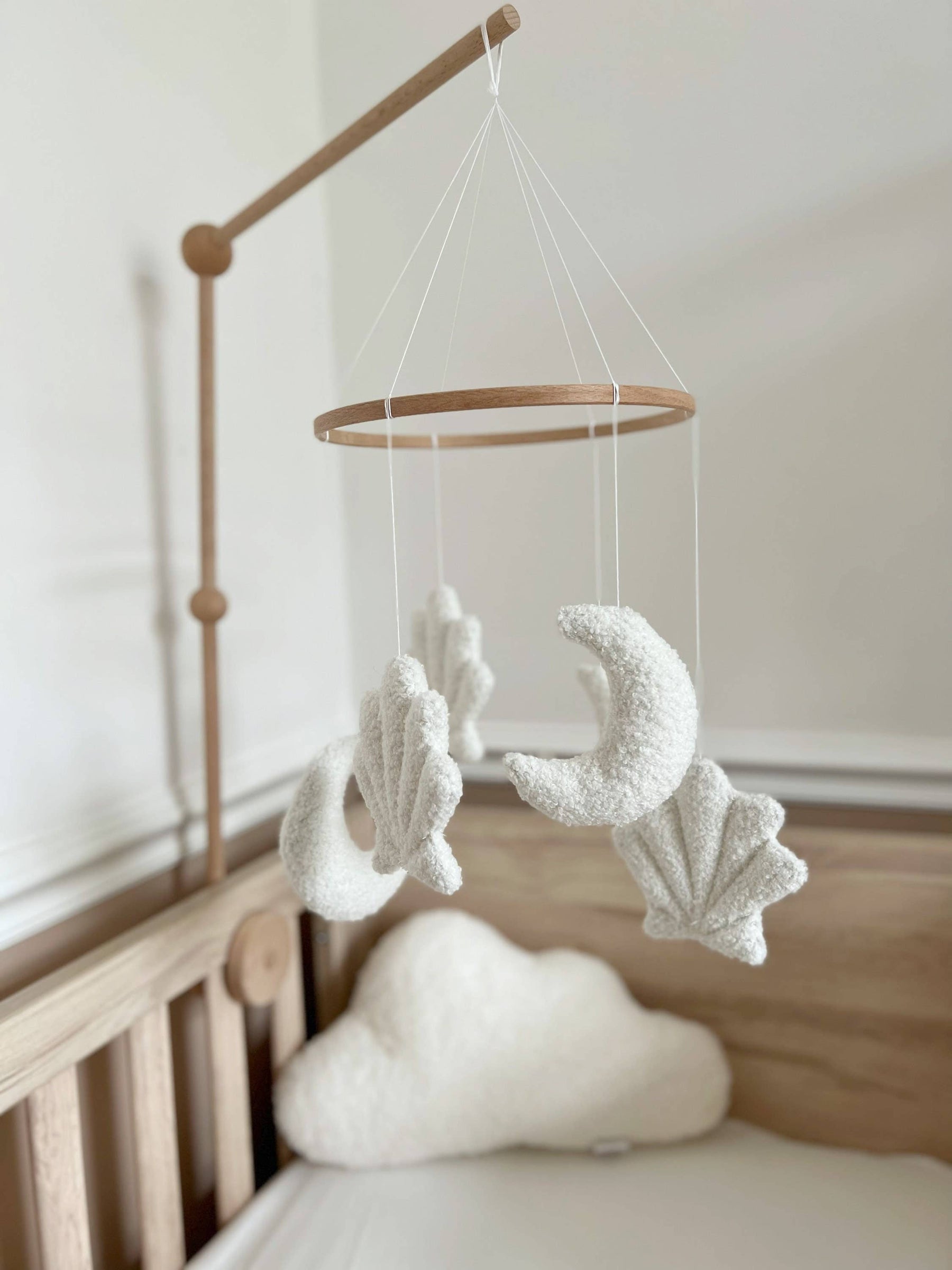 Micro Boucle Shell & Moon Mobile Nursery Decor