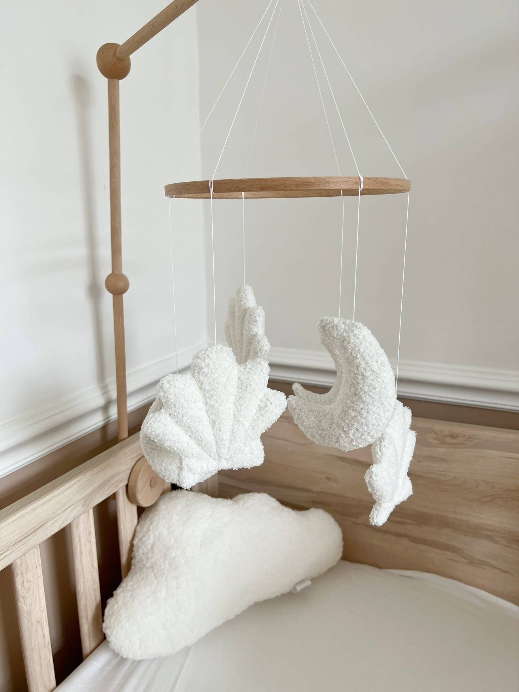 Micro Boucle Shell & Moon Mobile Nursery Decor