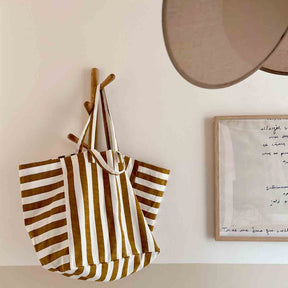 ELISA TOTE BAG STRIPES CARAMEL - ECRU: CARAMEL - ECRU / STRIPES