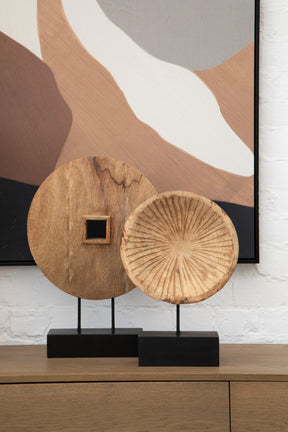 Fidel Large Carved Wood Disc On Stand