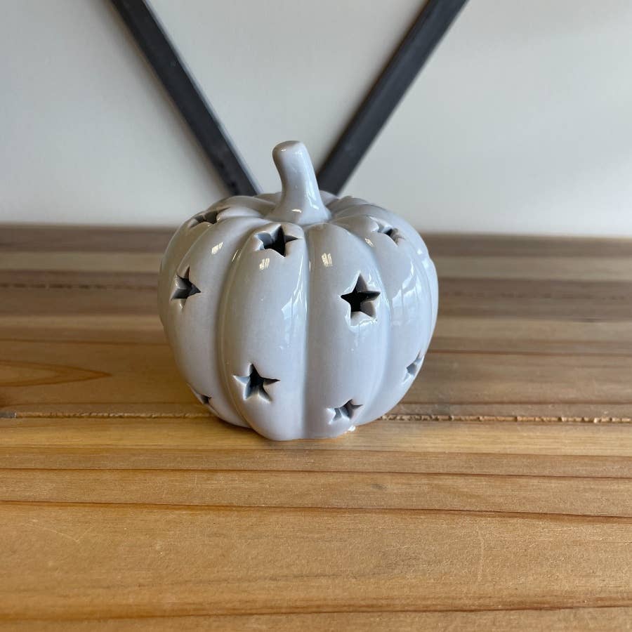 LED Ceramic Pumpkin, Grey 8cm
