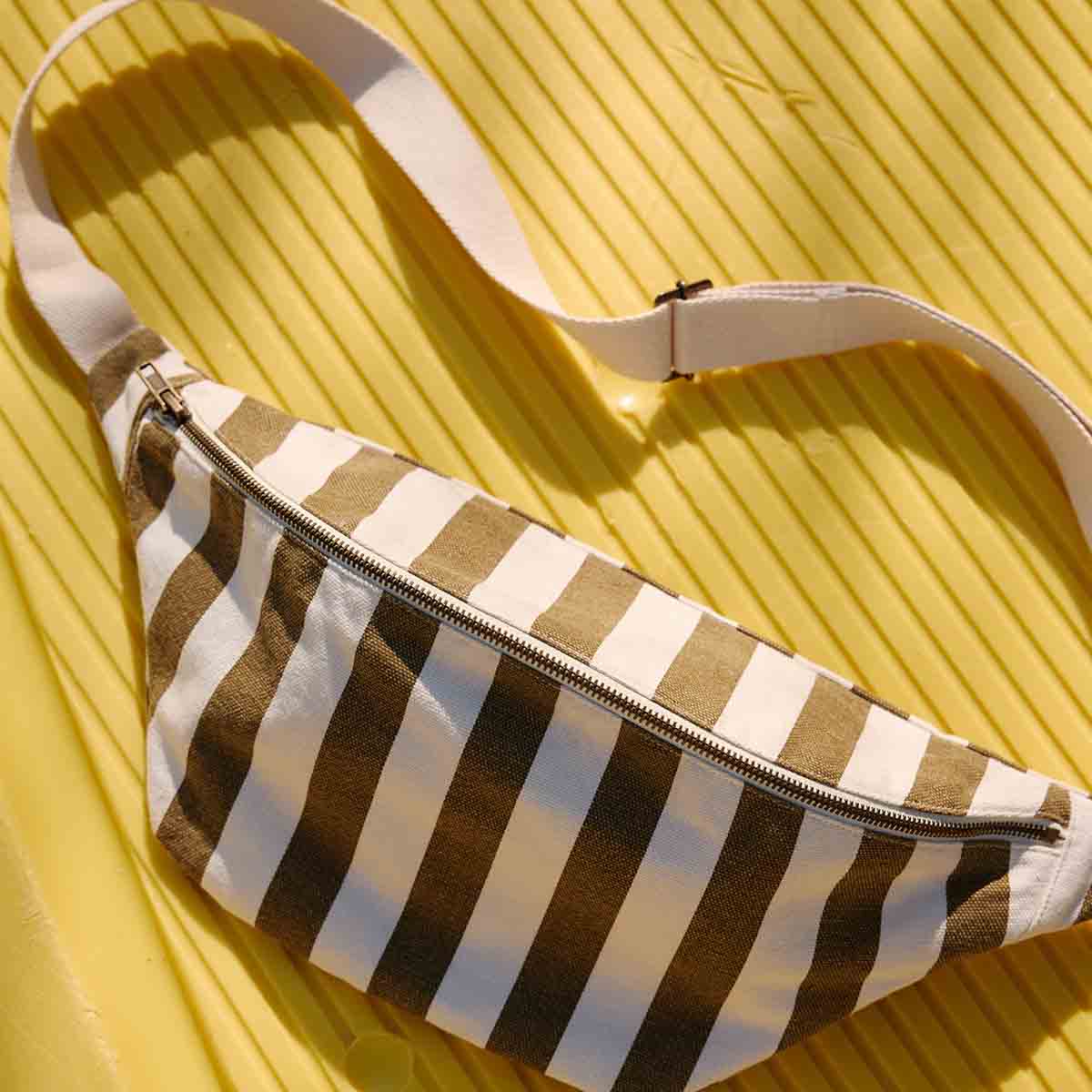 WOMEN BUM BAG STRIPES  OLIVE / GREIGE