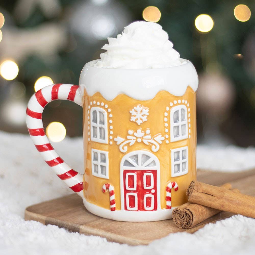 Candy Cane Gingerbread House Christmas Mug
