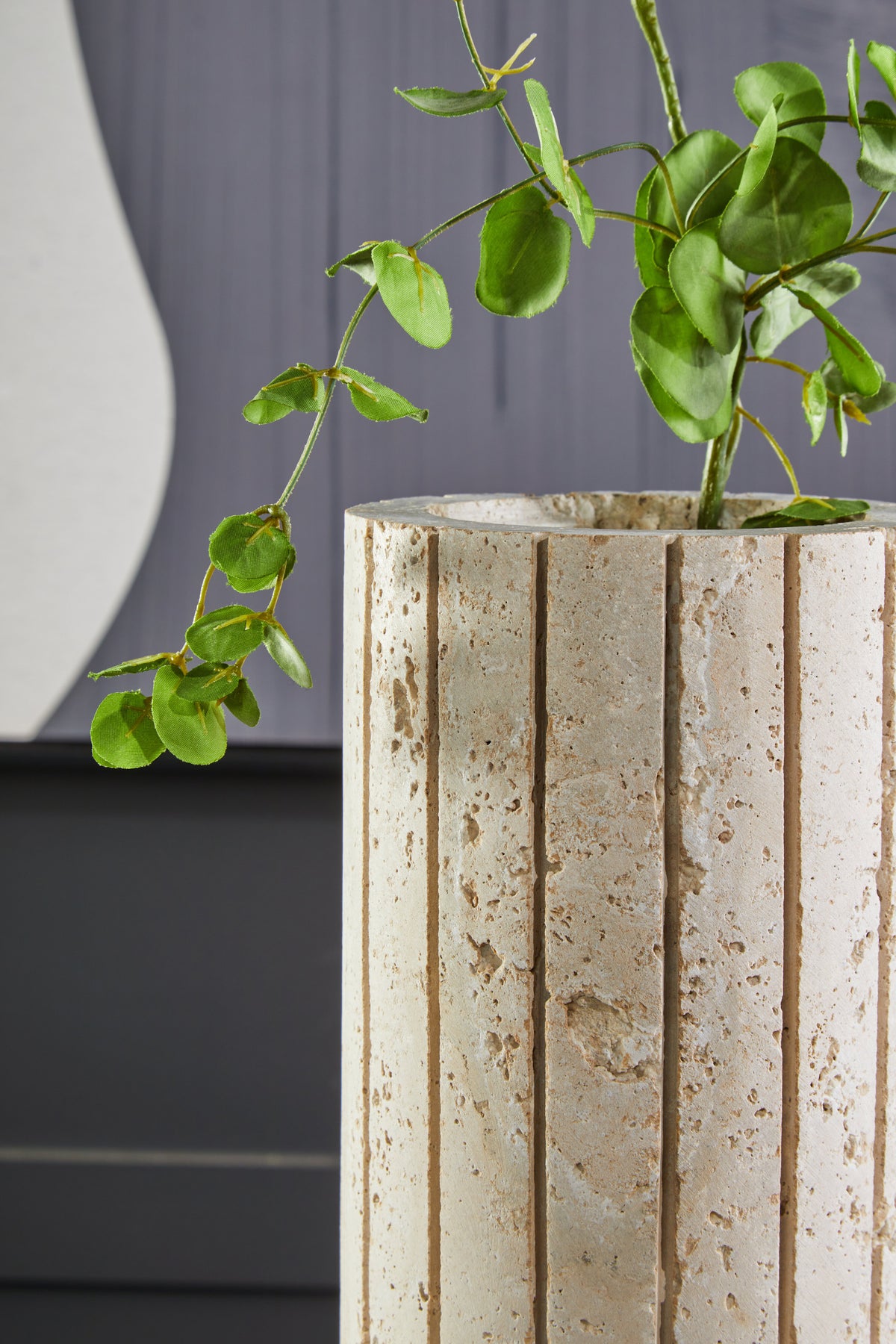 Tibor Travertine Ribbed Vase