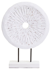 Fidel Distressed White Carved Wood Large Round Sculpture