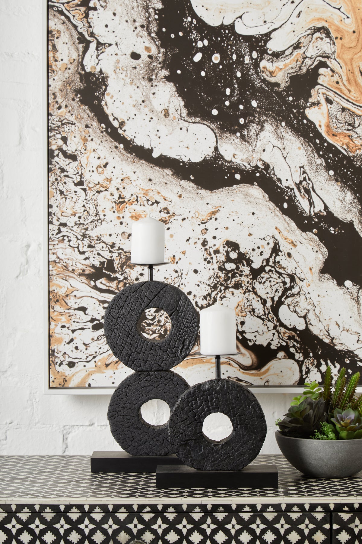 Fidel Small Charred Black Mango Wood Log Candle Holder