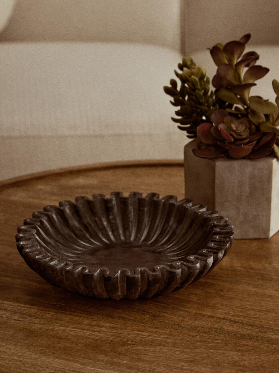 Savio Small Grey Fluted Marble Bowl