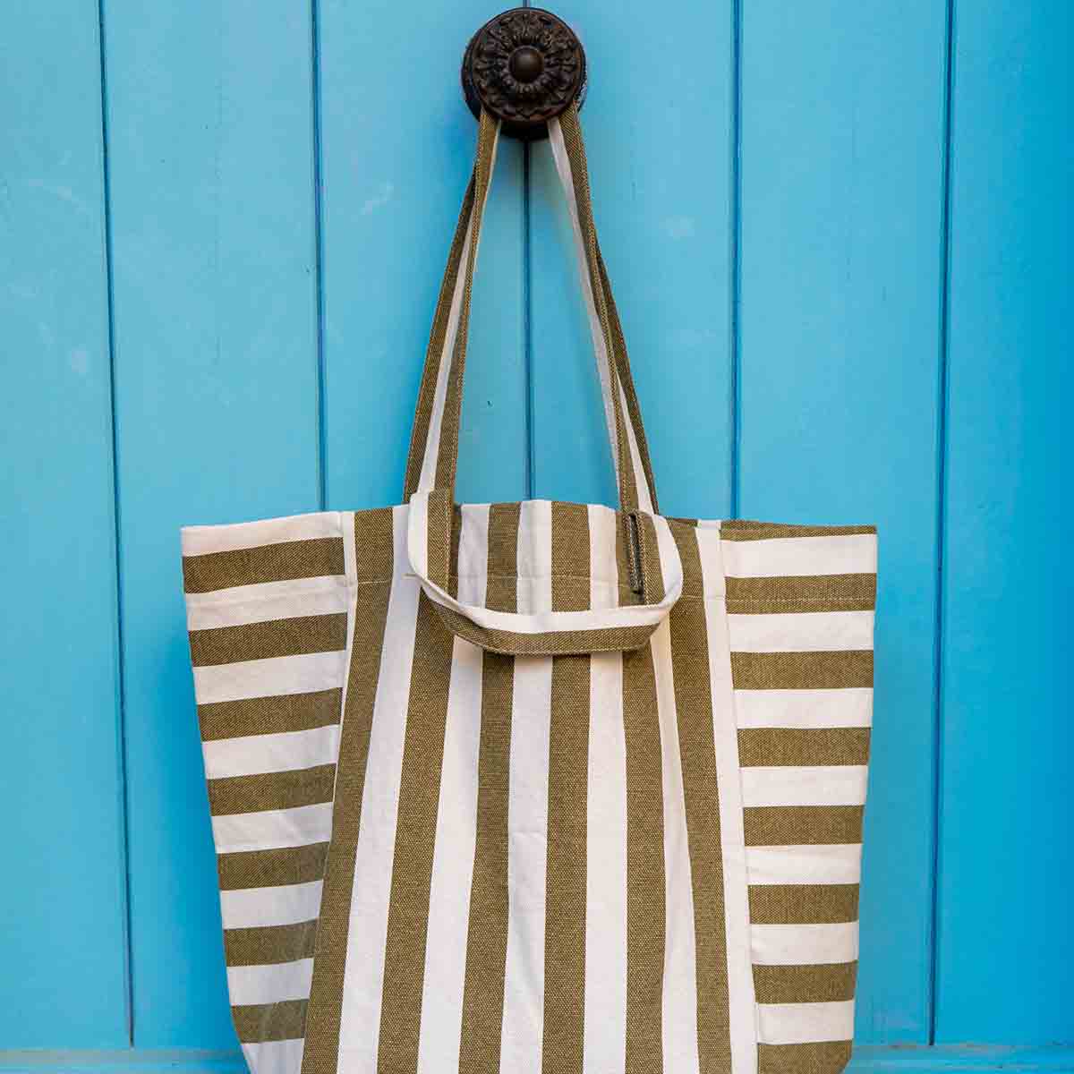 ELISABETH TOTE BAG STRIPES OLIVE / GREIGE