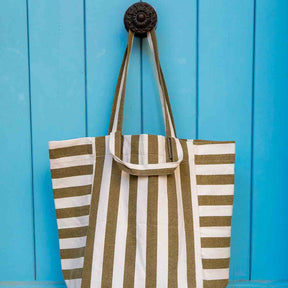 ELISABETH TOTE BAG STRIPES OLIVE / GREIGE