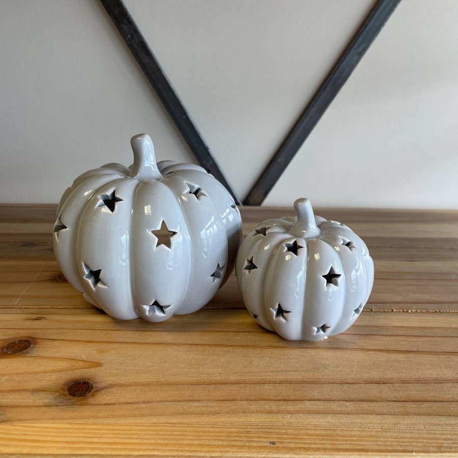 LED Ceramic Pumpkin, Grey 8cm