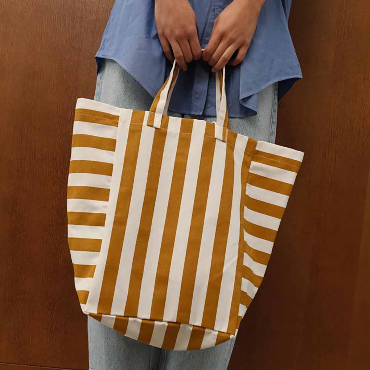 ELISABETH TOTE BAG STRIPES CARAMEL / ECRU