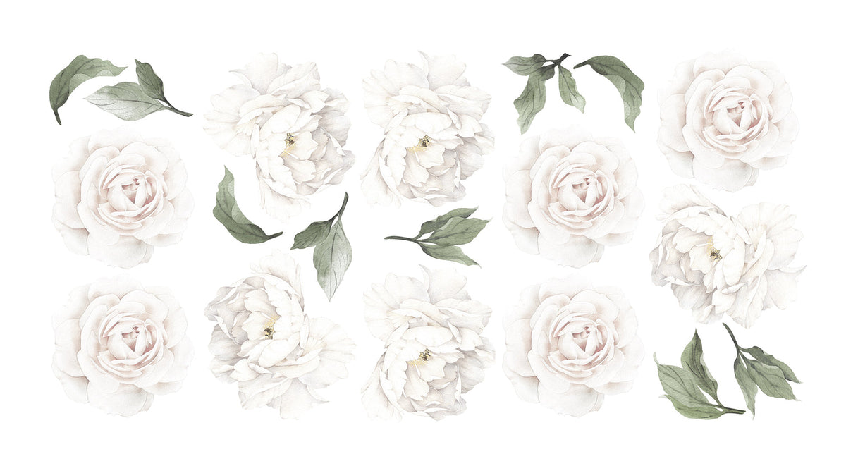 White Peony & Rose Wall Decals