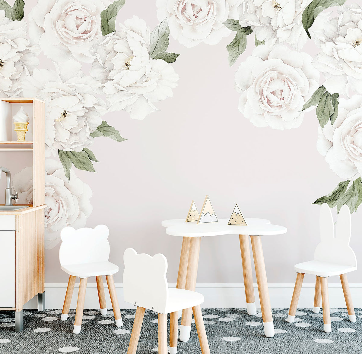 White Peony & Rose Wall Decals