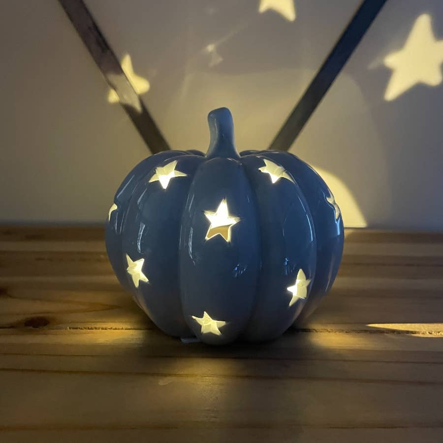 LED Ceramic Pumpkin, Grey 8cm