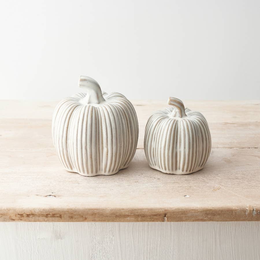 Cream Ceramic Pumpkin, 9.5cm