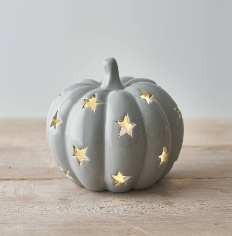 Ceramic T-Light Holder Pumpkin Grey, 10.8cm