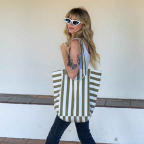 ELISABETH TOTE BAG STRIPES OLIVE / GREIGE