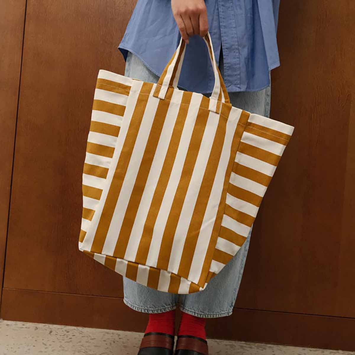 ELISABETH TOTE BAG STRIPES CARAMEL / ECRU