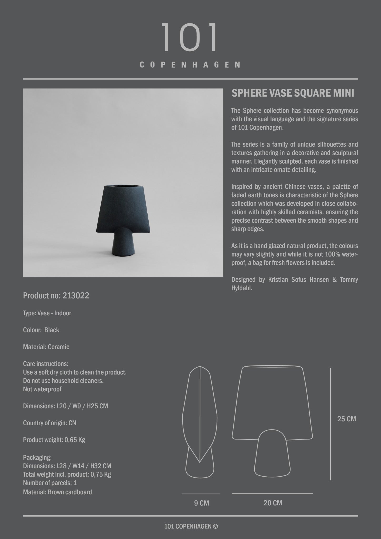 101 Copenhagen Sphere Vase Square Mini Black