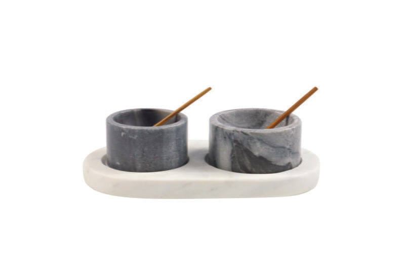 58-77 White and Gray Marble cellars and tray