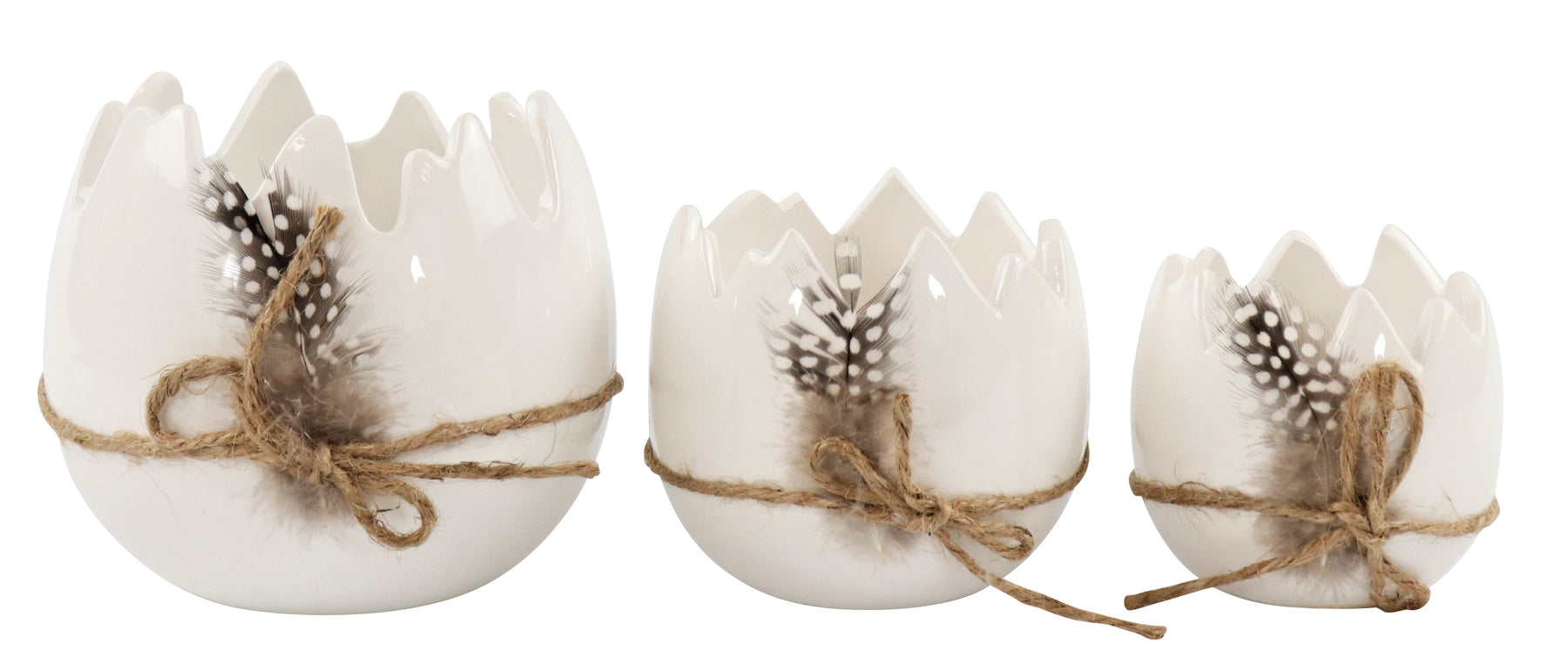 Egg Bowls with Feathers set of 3