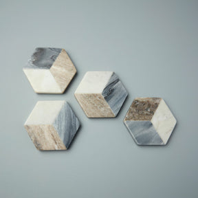 Be Home_Geometric Marble Hexagon Coasters, Set of 4_58-16_Marble_09062022