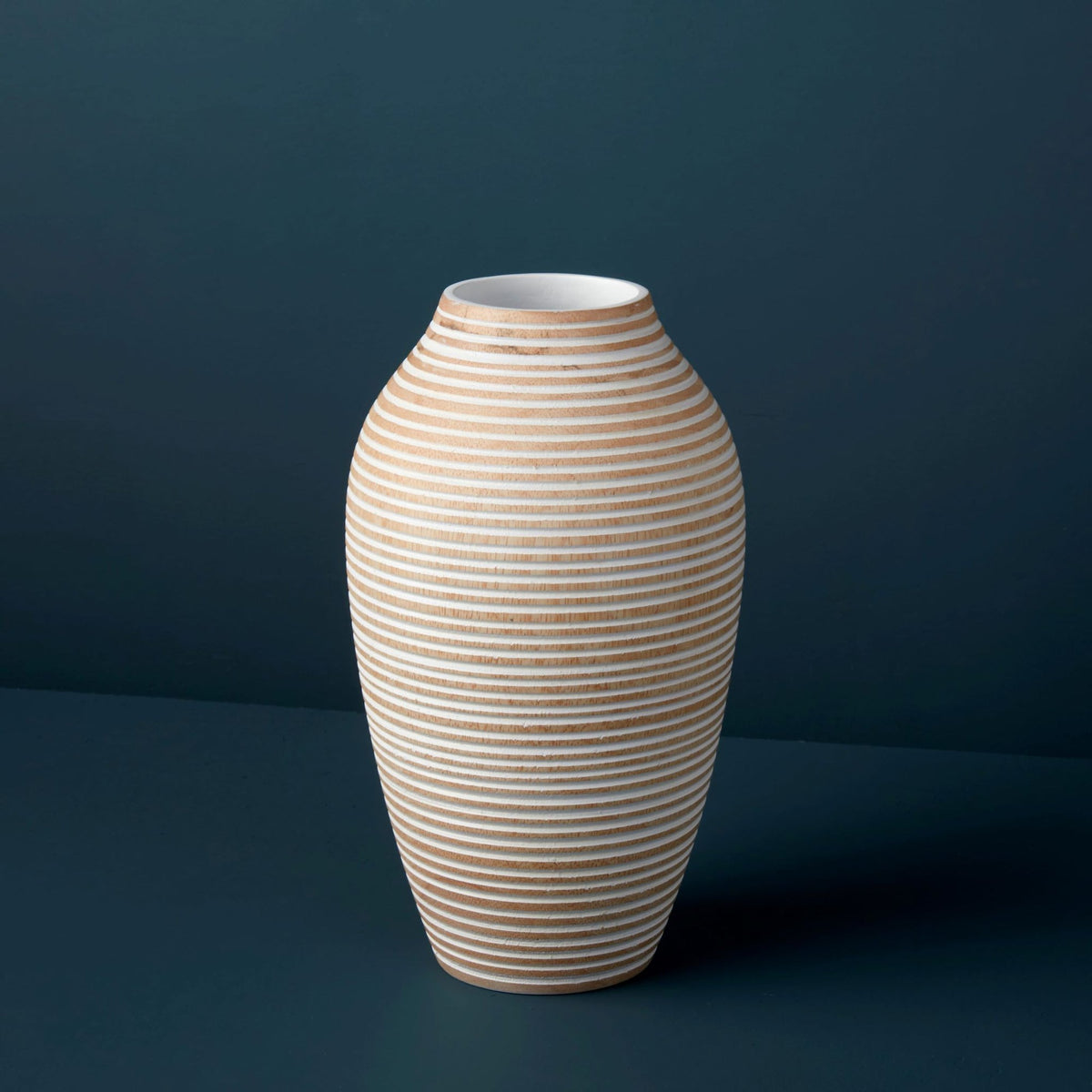 Be Home White Striped Kiln Mango Wood Classic Vase